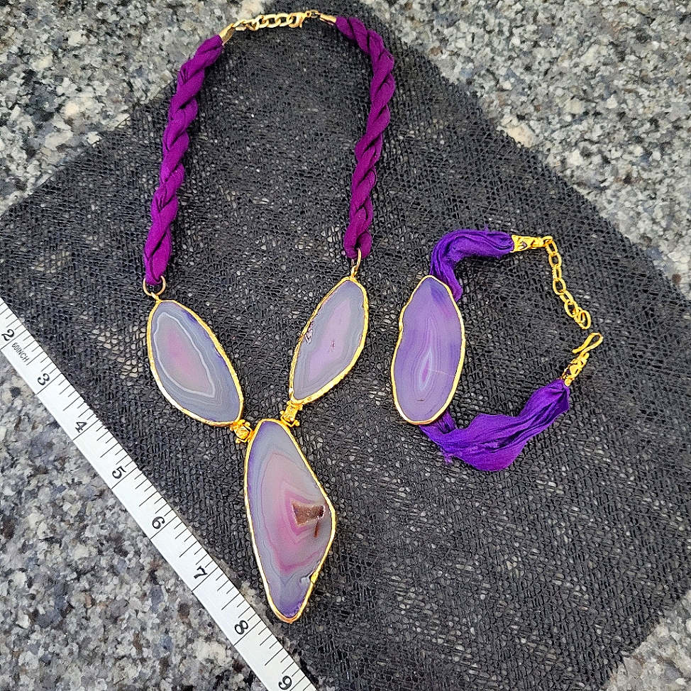New Unique Genuine Brazilian Agate Necklace Bracelet Set 35$